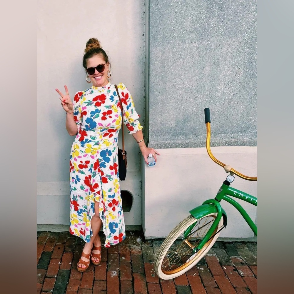 RIXO x Target White Floral Mock Neck Ruffle Dress